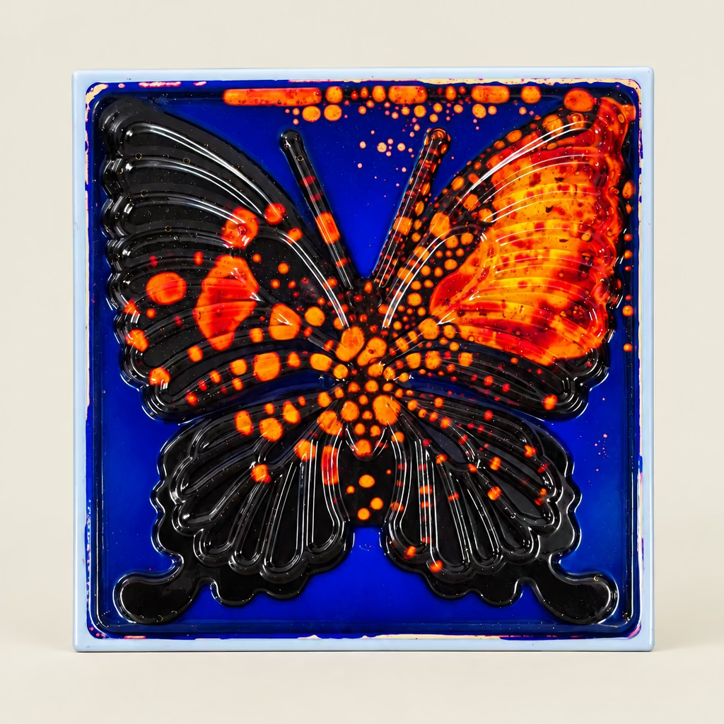 liquid tiles movement when stepping on the tile purple red colour butterfly design