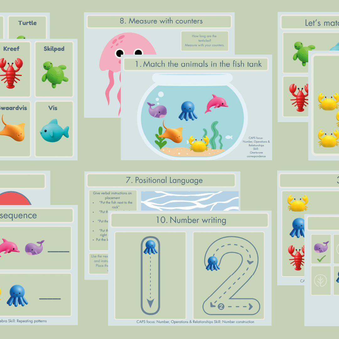 Educational children's activity sheet with sea animal illustrations and educational activities.