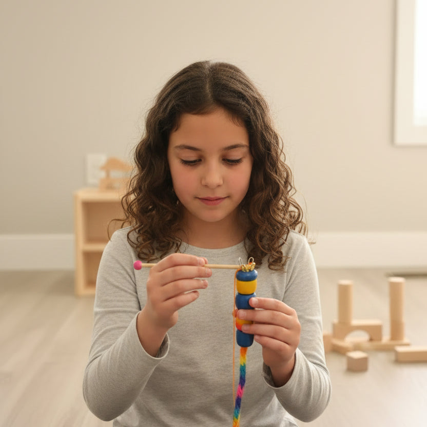 Girl doing french knitting