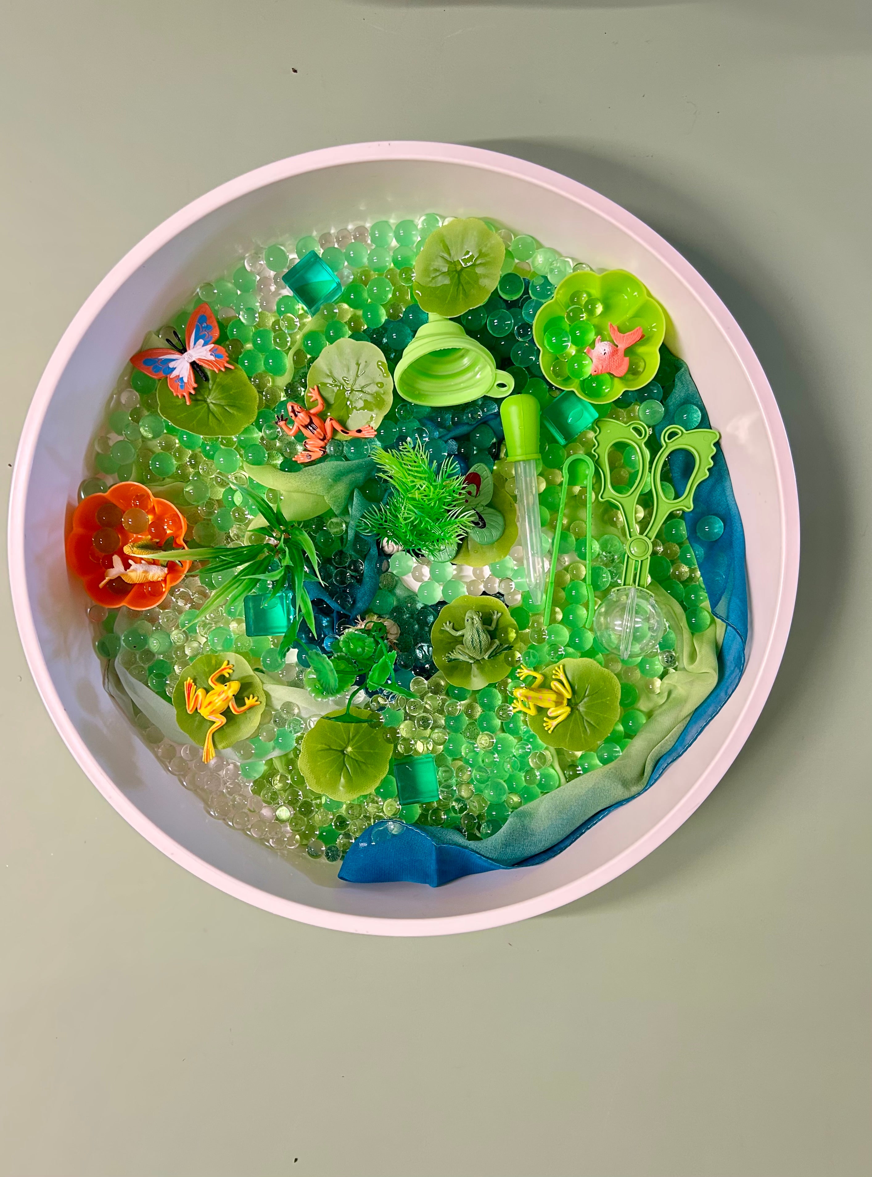 Pour and Play Sensory Set — OT-designed themed sensory play for children 3 years and older. Frog Pond