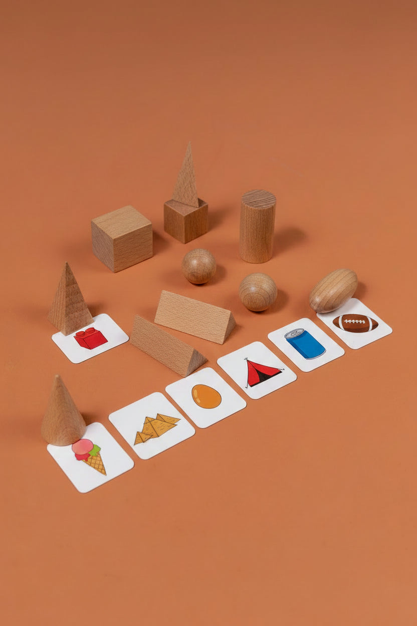 Wooden geometric solids set for Montessori maths learning