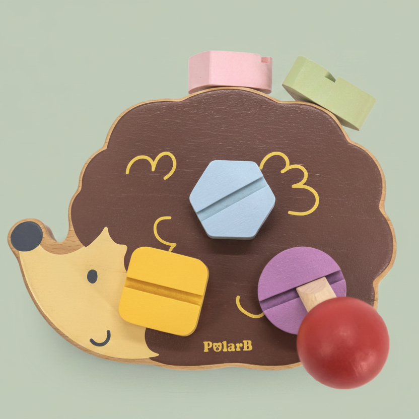 wooden hedgehog with big screws and screwdriver