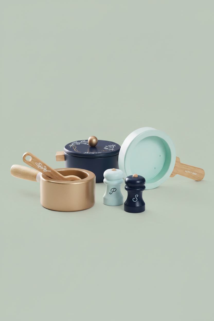 Kids wooden cookware set for imaginative play