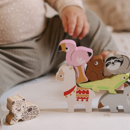 Kids wooden stacking animals puzzle and balancing game