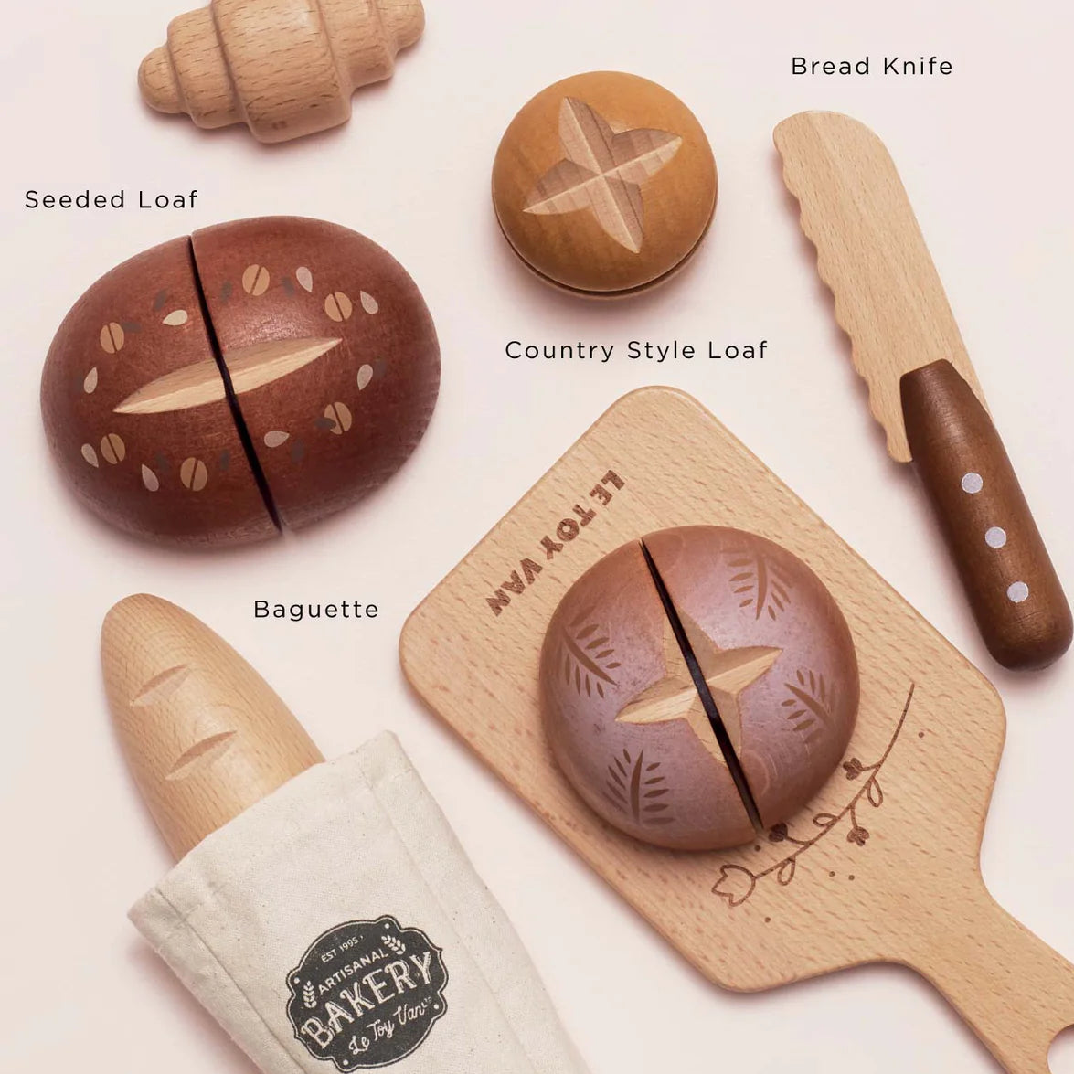 Le Toy Van Wooden Artisan Bread Set for pretend play