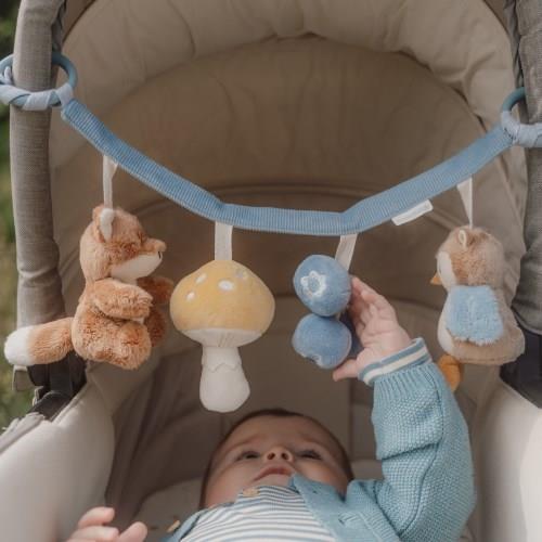 Little Dutch Forest Friends soft pram tensioner with hanging woodland animals for sensory play