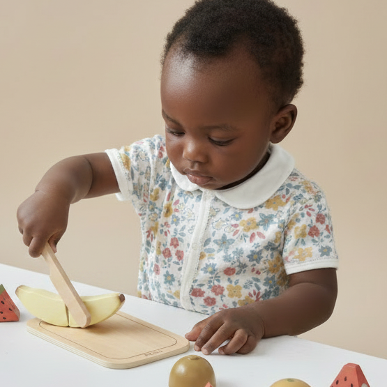 wooden cutting fruit with wooden knife baby toy