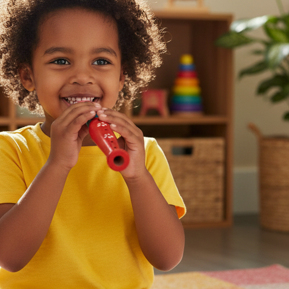 Child playing on a musical instrument