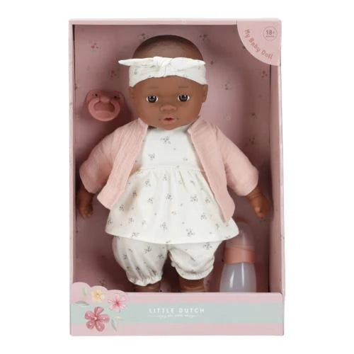 Soft bodied baby doll Noa with floral outfit