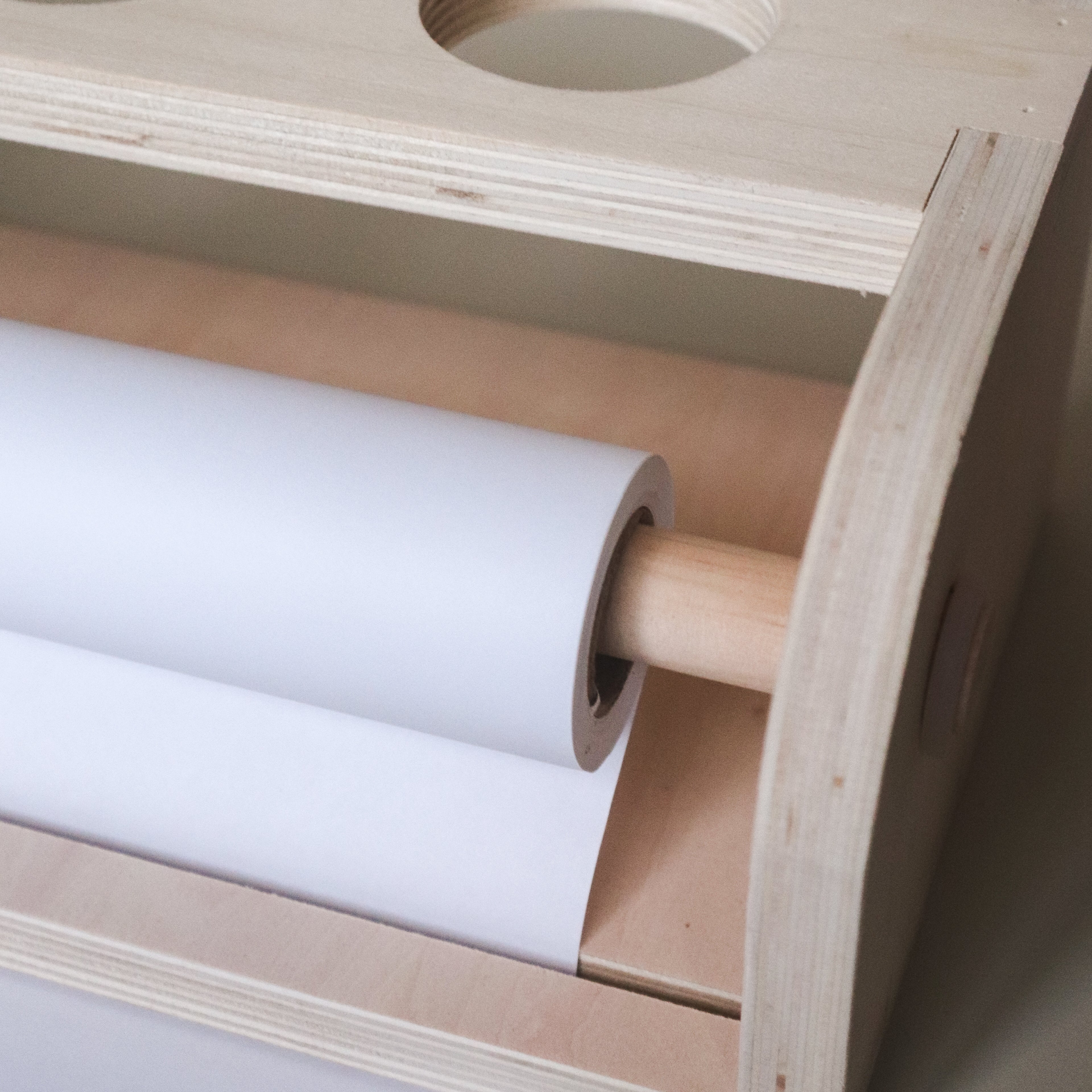 Table top paper dispenser with white paper