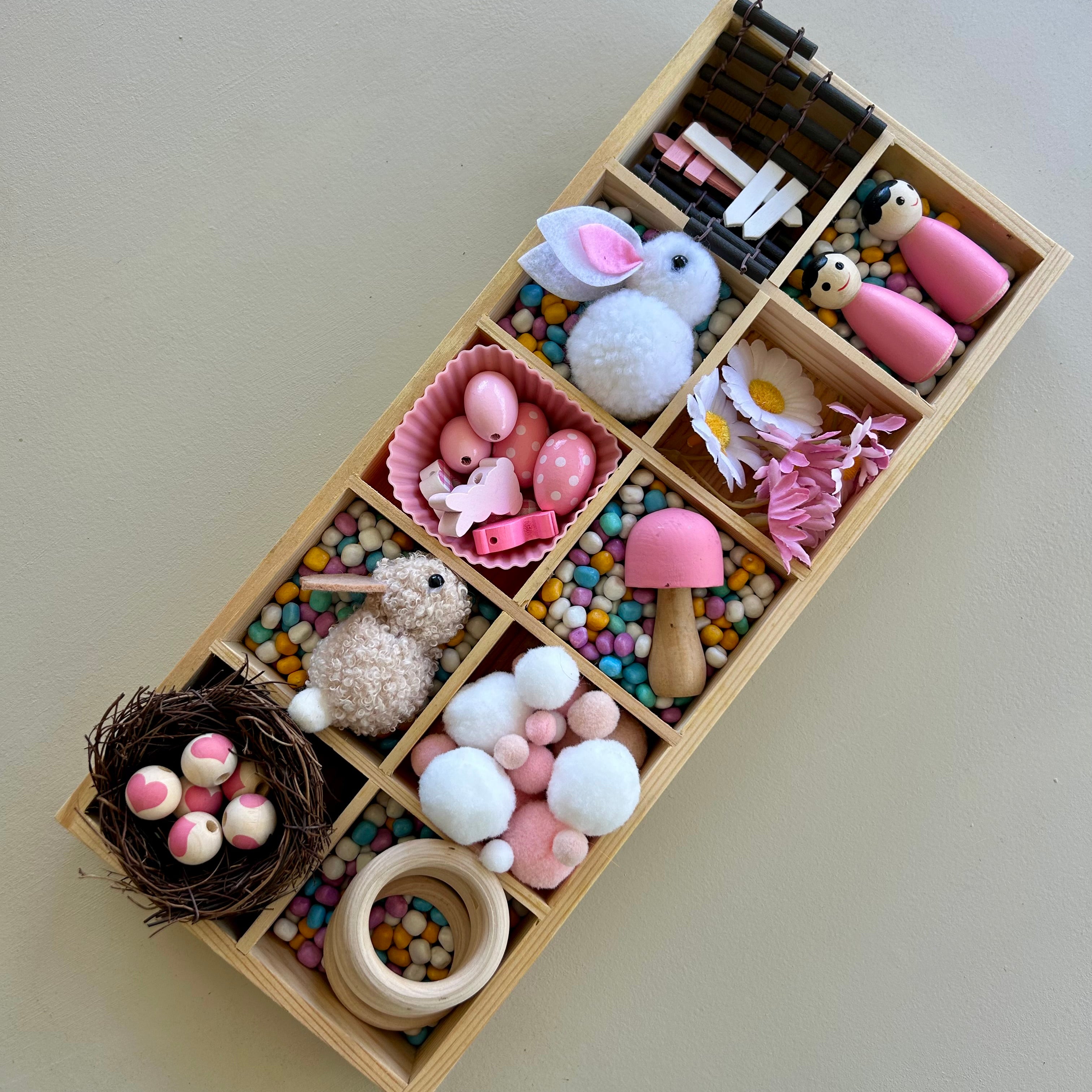Tinker tray for kids loose parts play