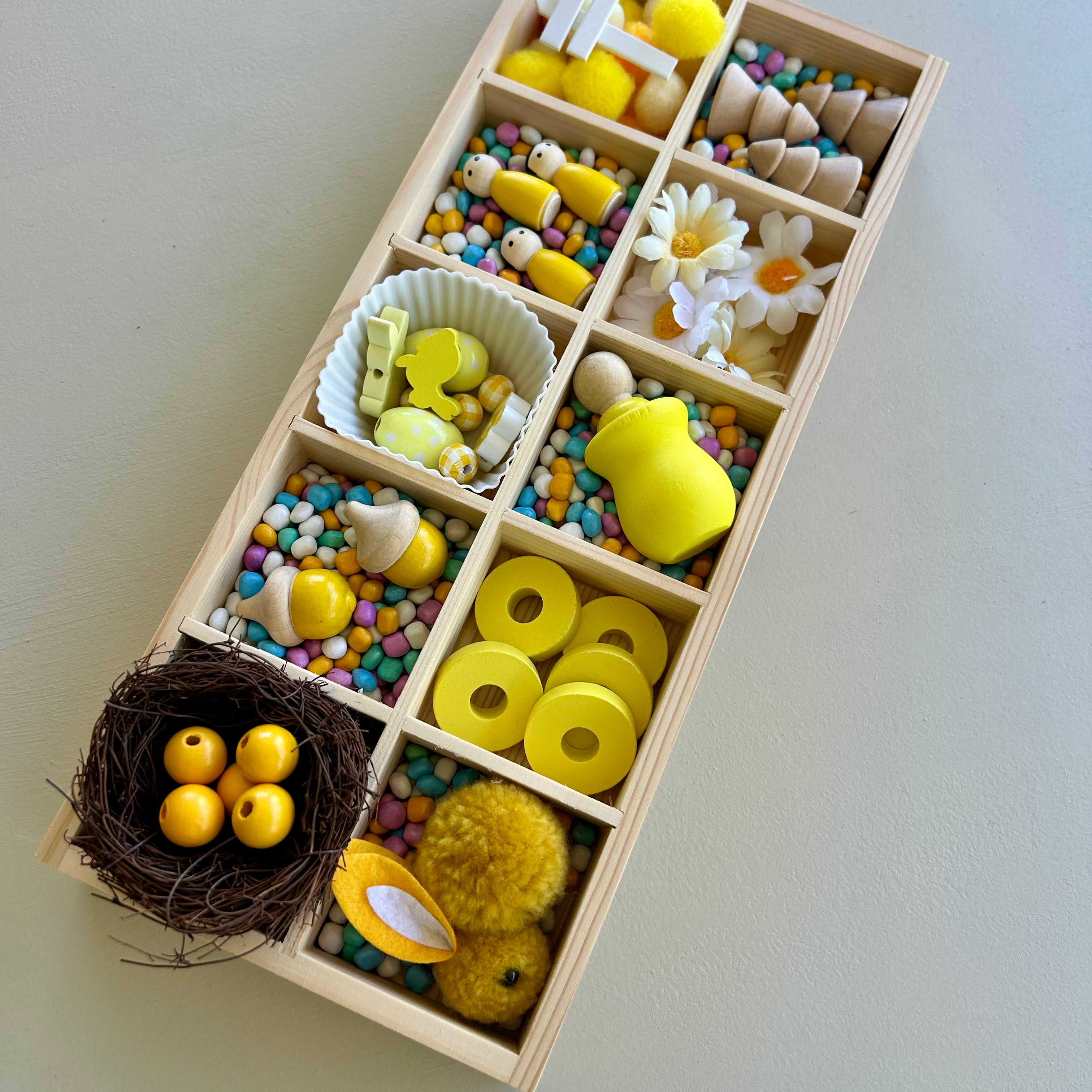 Wooden compartment tray for fine motor activities