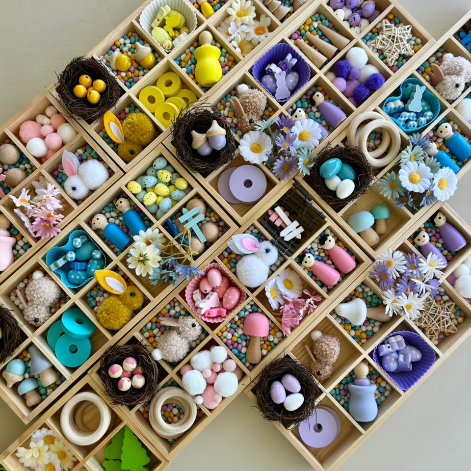 Wooden tinker tray for kids loose parts play