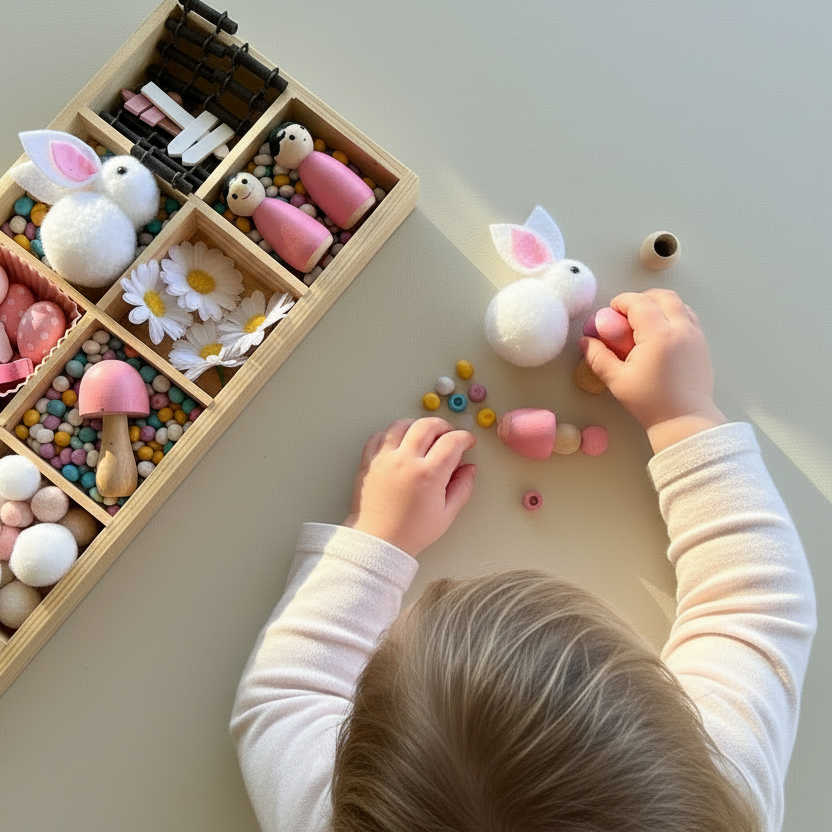 Child playing with tinker tray