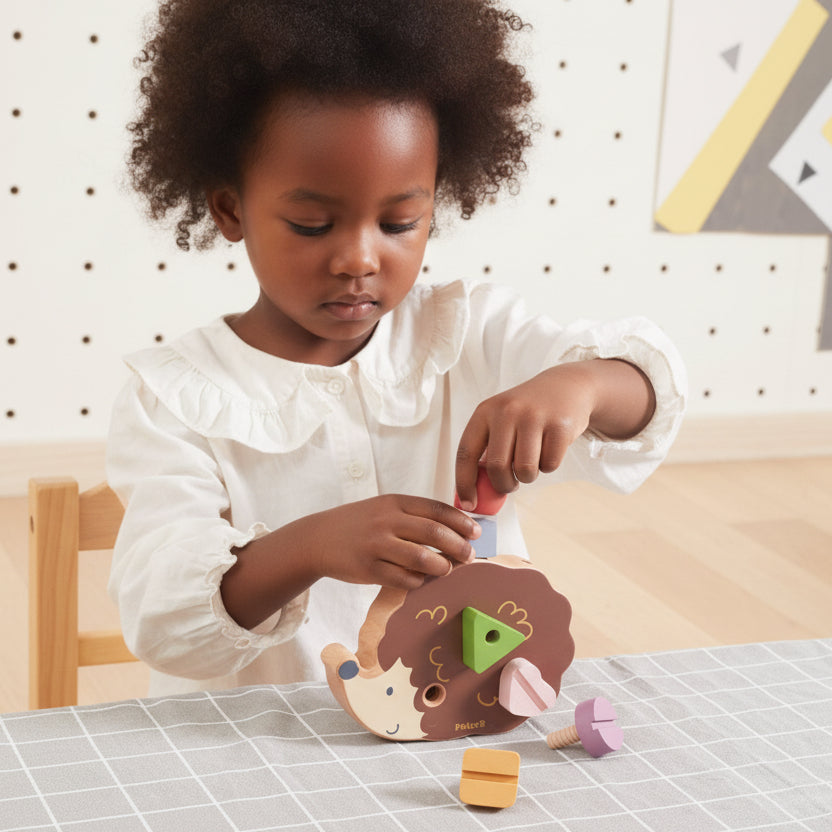 wooden screws and screwdriver hedgehog for fine motor development. big screws, perfect for small hands