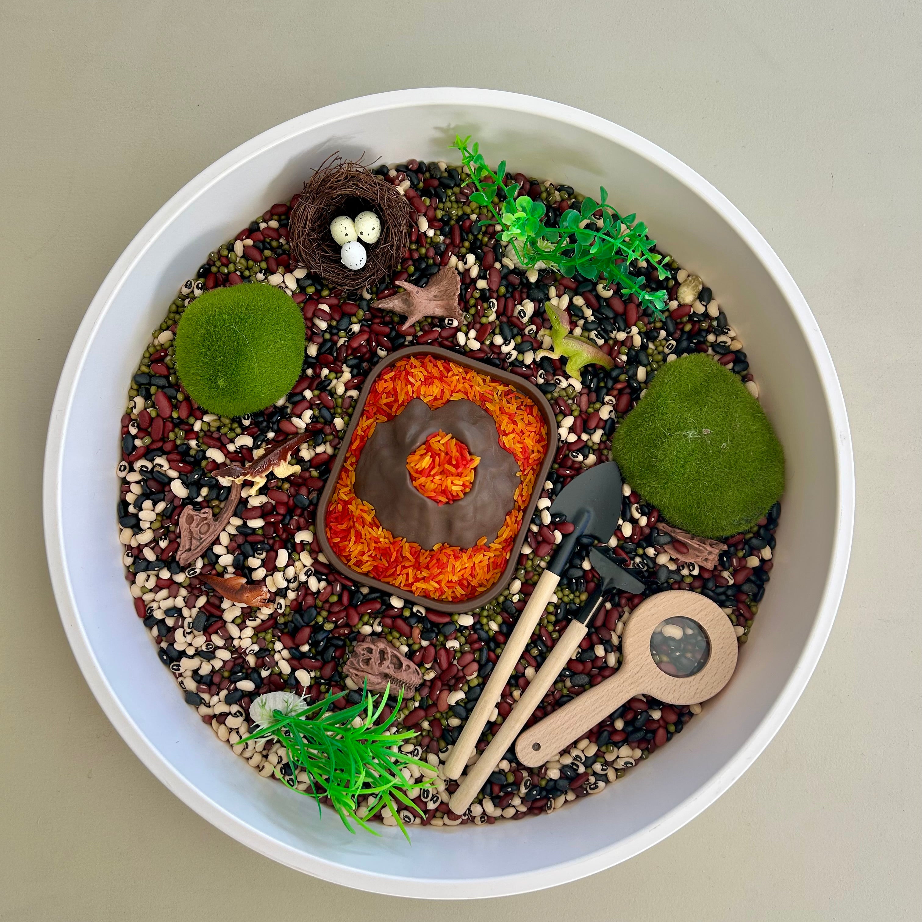 Pour and Play Sensory Set — OT-designed themed sensory play for children 3 years and older. Volcano and Dinosaurs