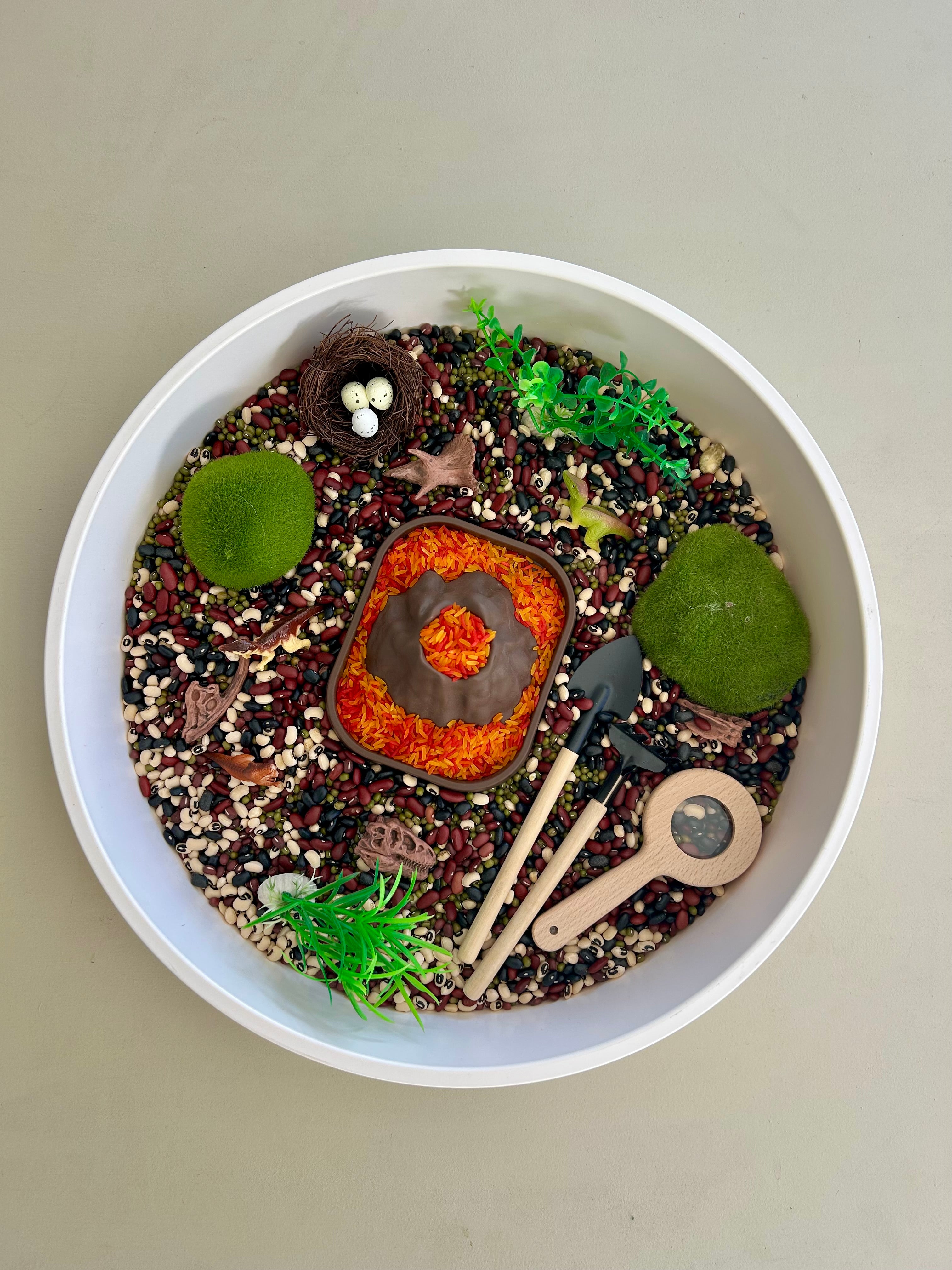 Pour and Play Sensory Set — OT-designed themed sensory play for children 3 years and older. Volcano and Dinosaurs