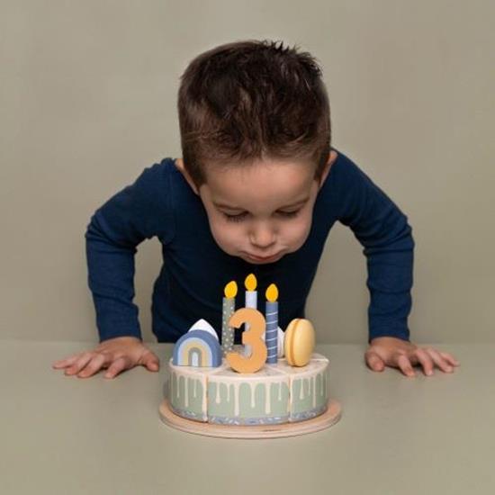 Wooden birthday cake set with candles