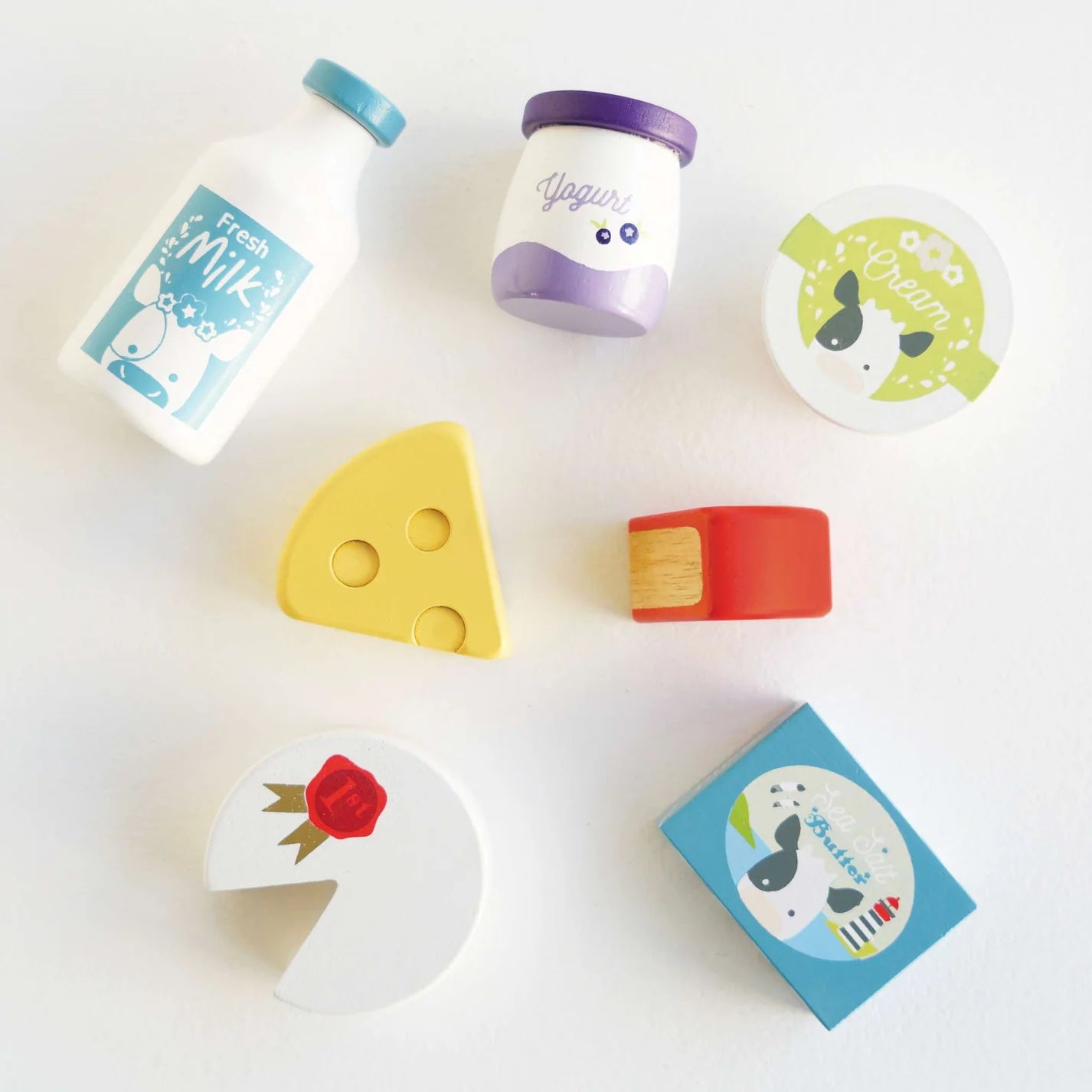Wooden crates for role play milk and cheese