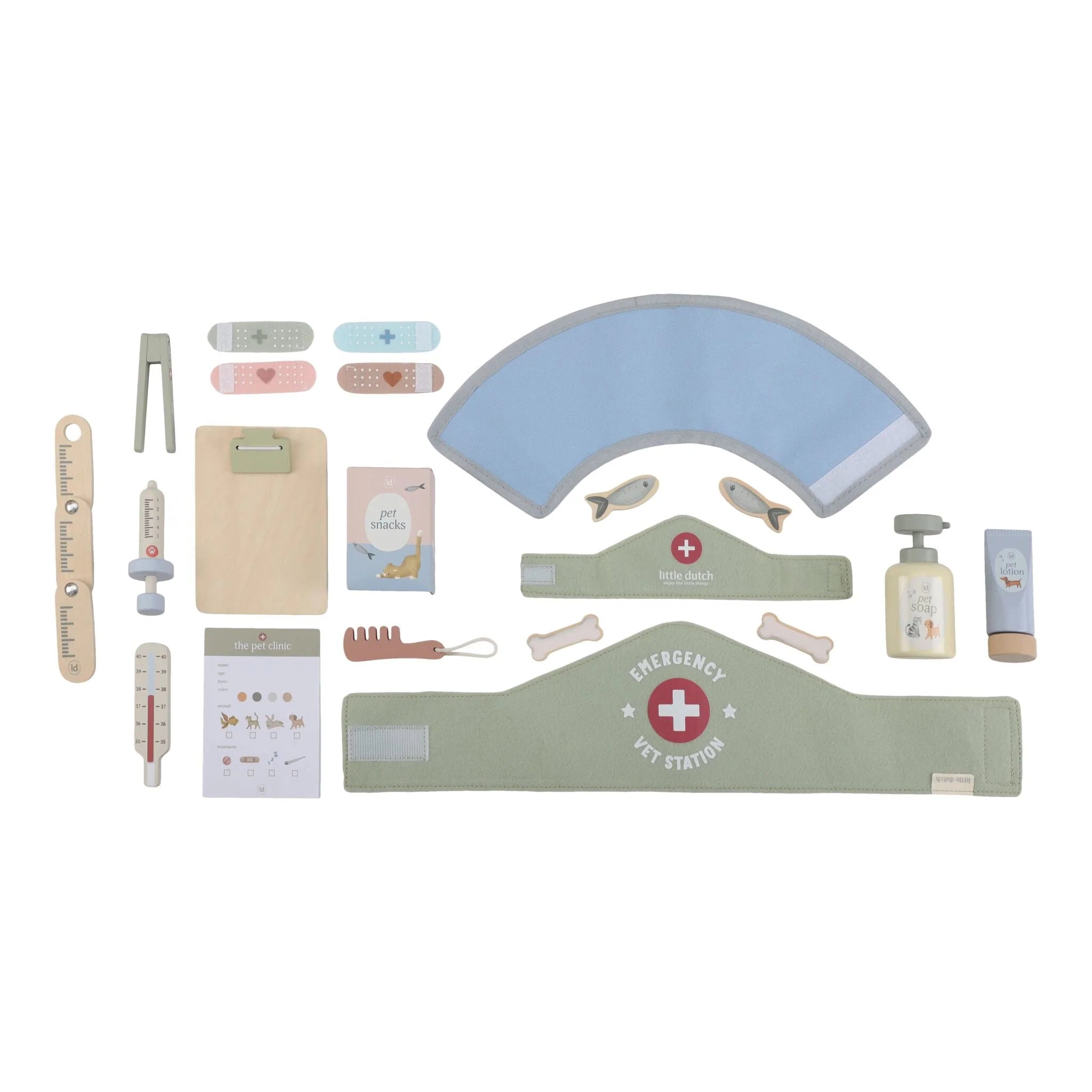 Wooden vet bench toy for imaginative play and learning