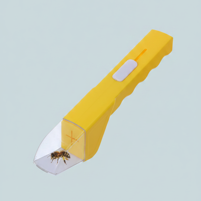 yellow handheld bug catcher shown against a plain white background, front-facing view