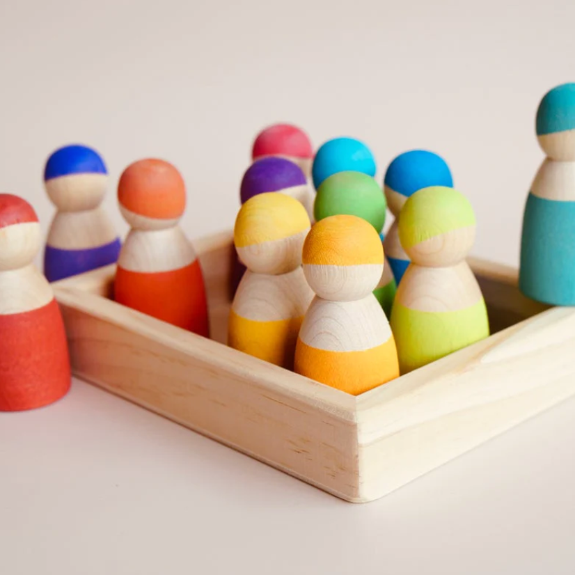 wooden peg dolls close up