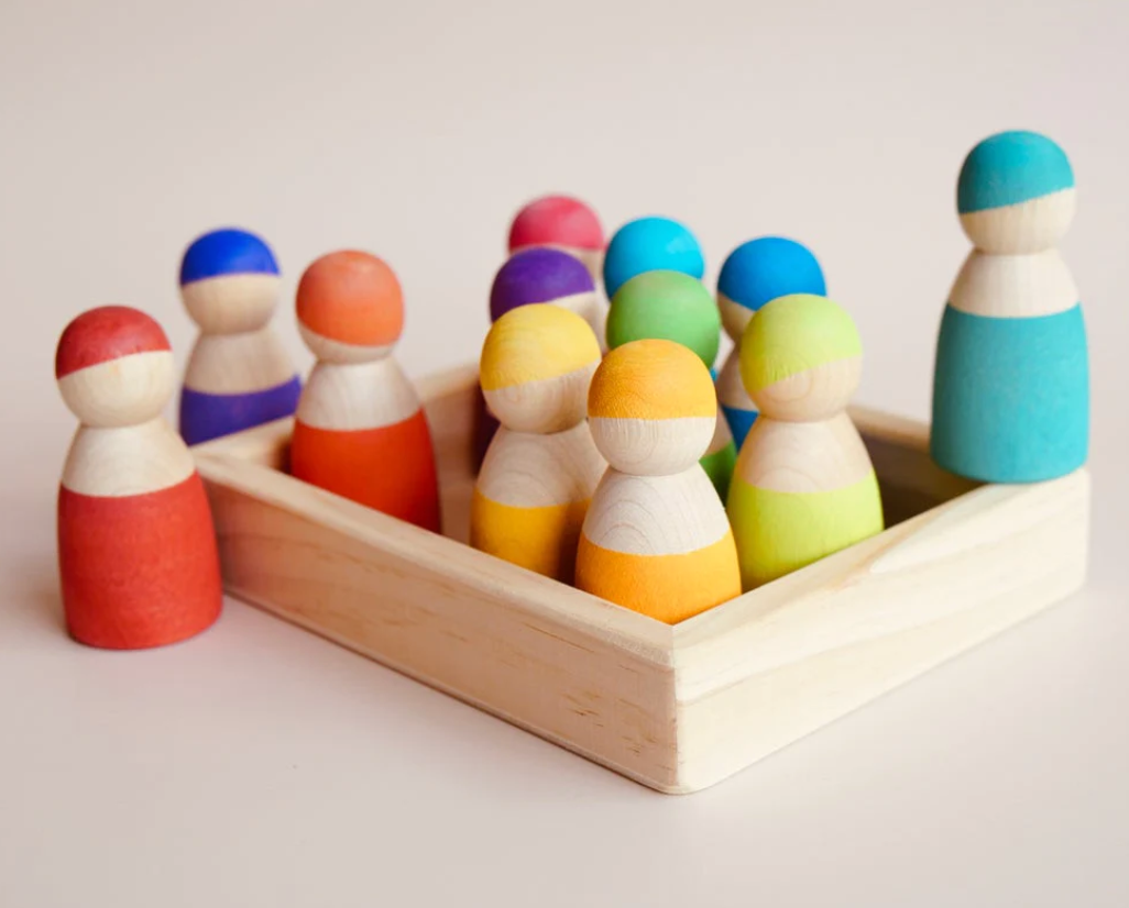 wooden peg dolls close up