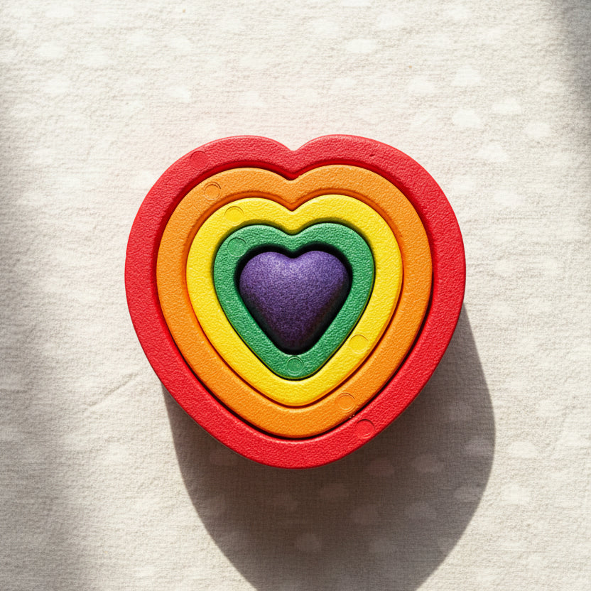 coloured nesting hearts on plin textured background