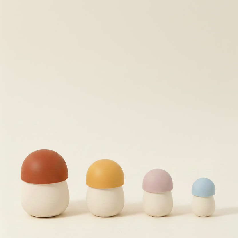 nesting silicone mushrooms on a stone background