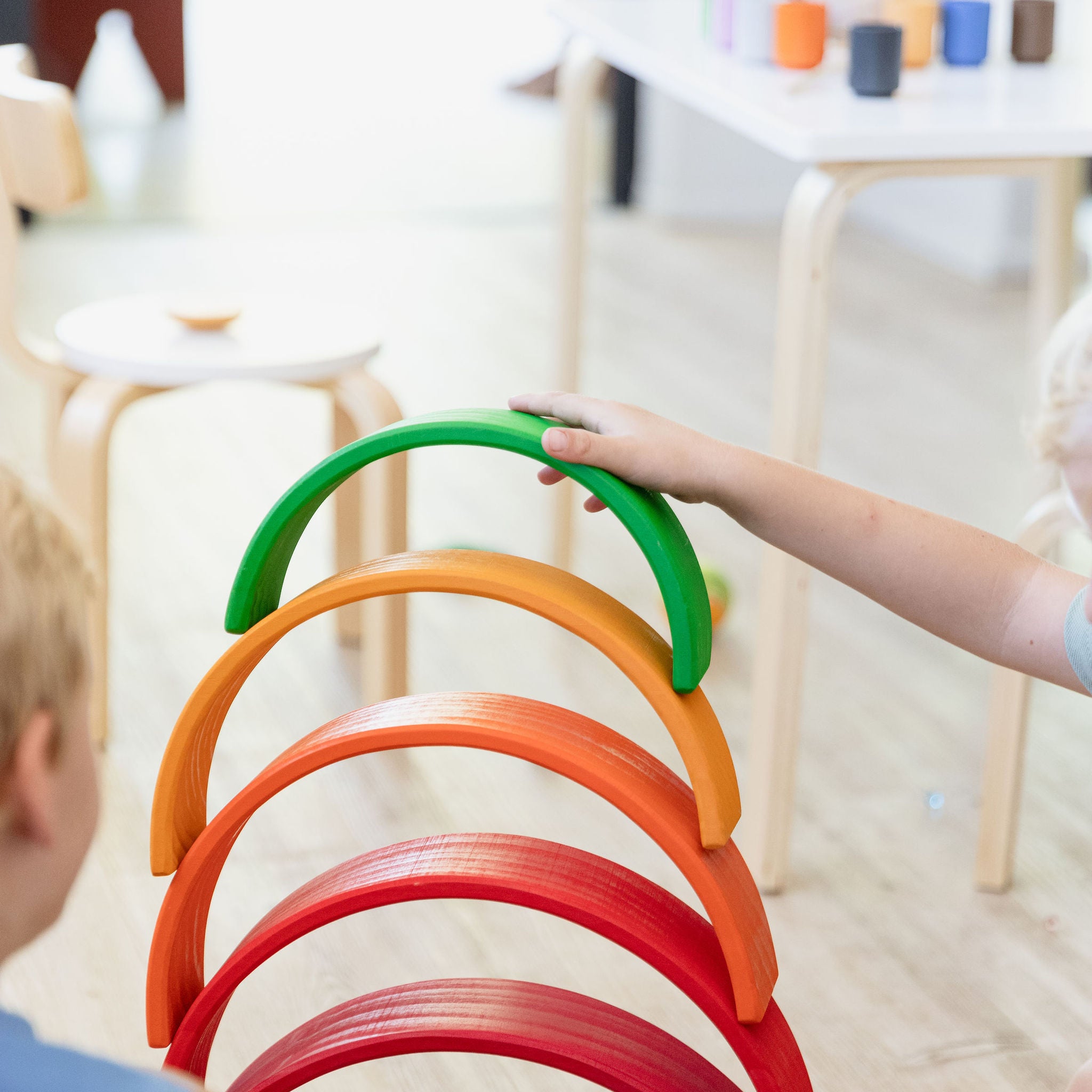wooden stacker children building tower