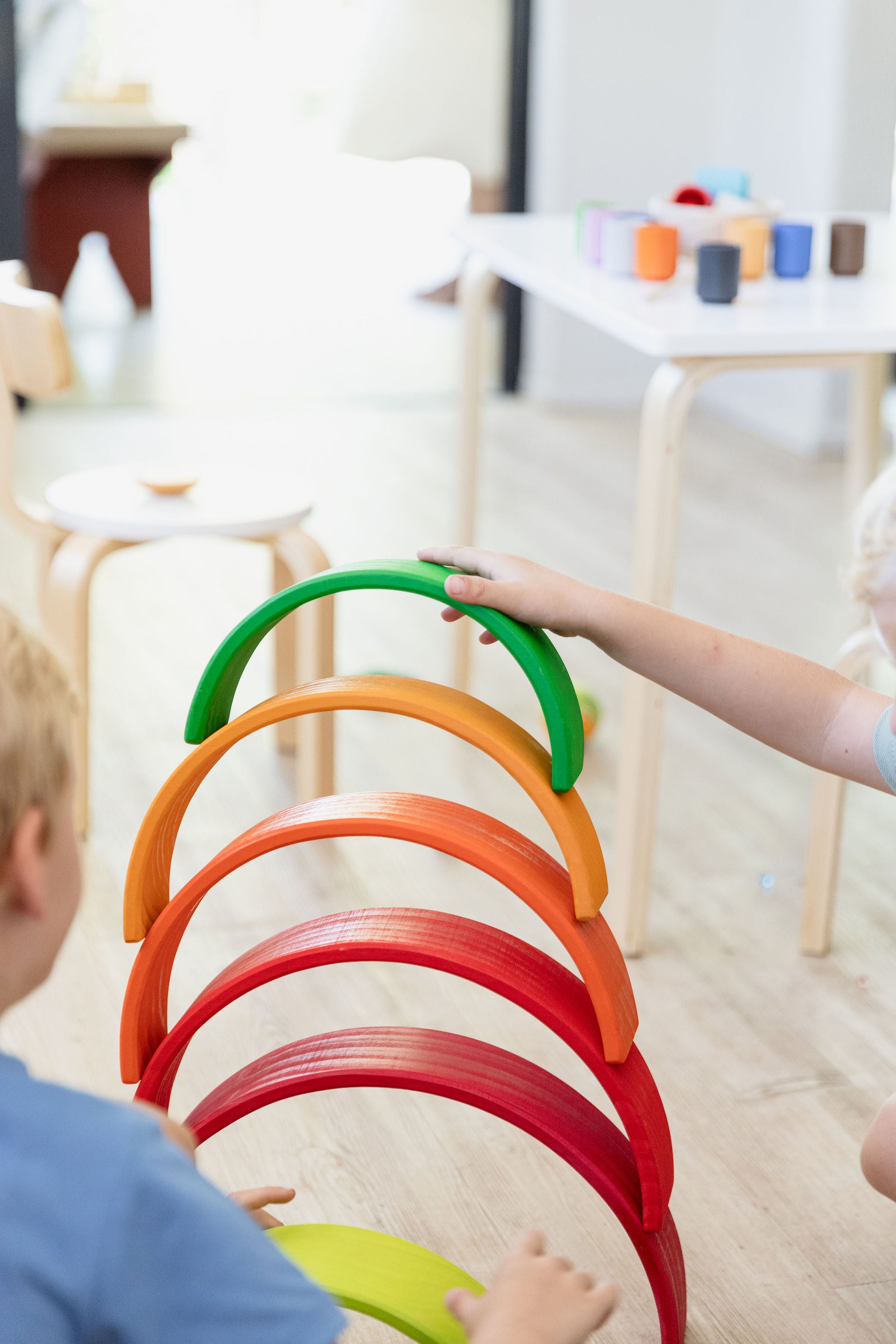 wooden stacker children building tower