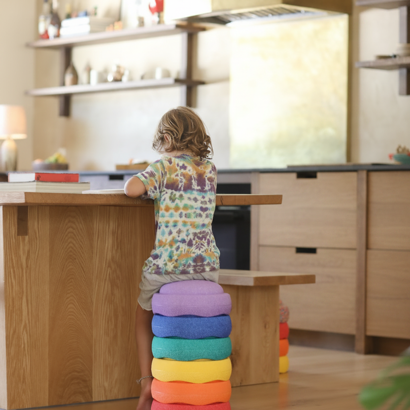 stepping stones as stool in kitchen