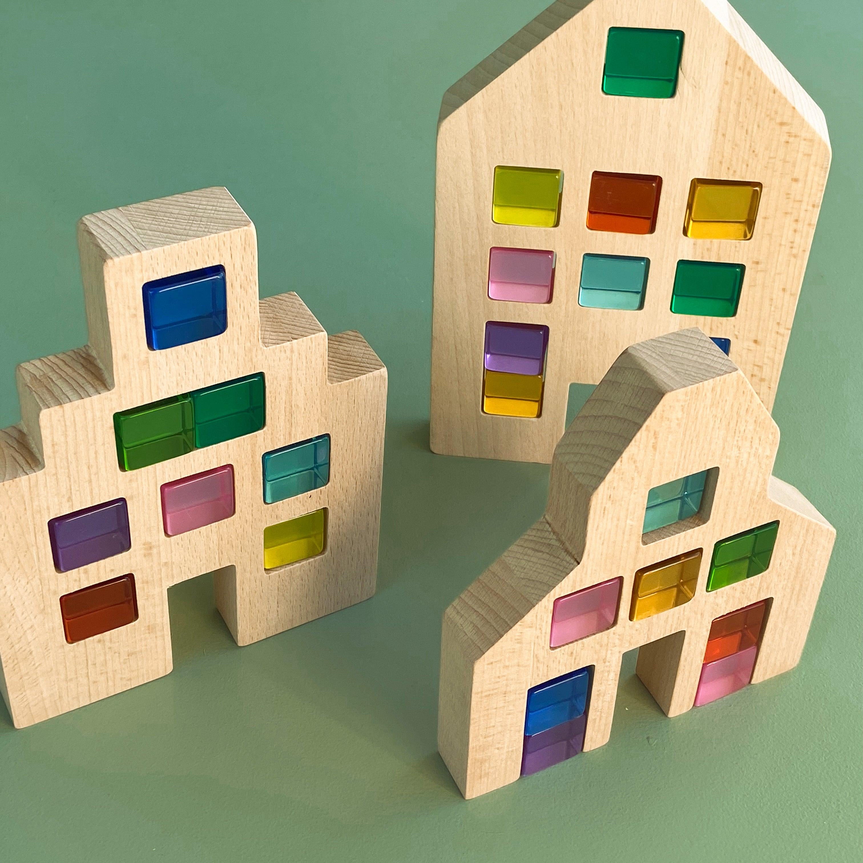 Wooden Lucite block houses - tiny tree toys
