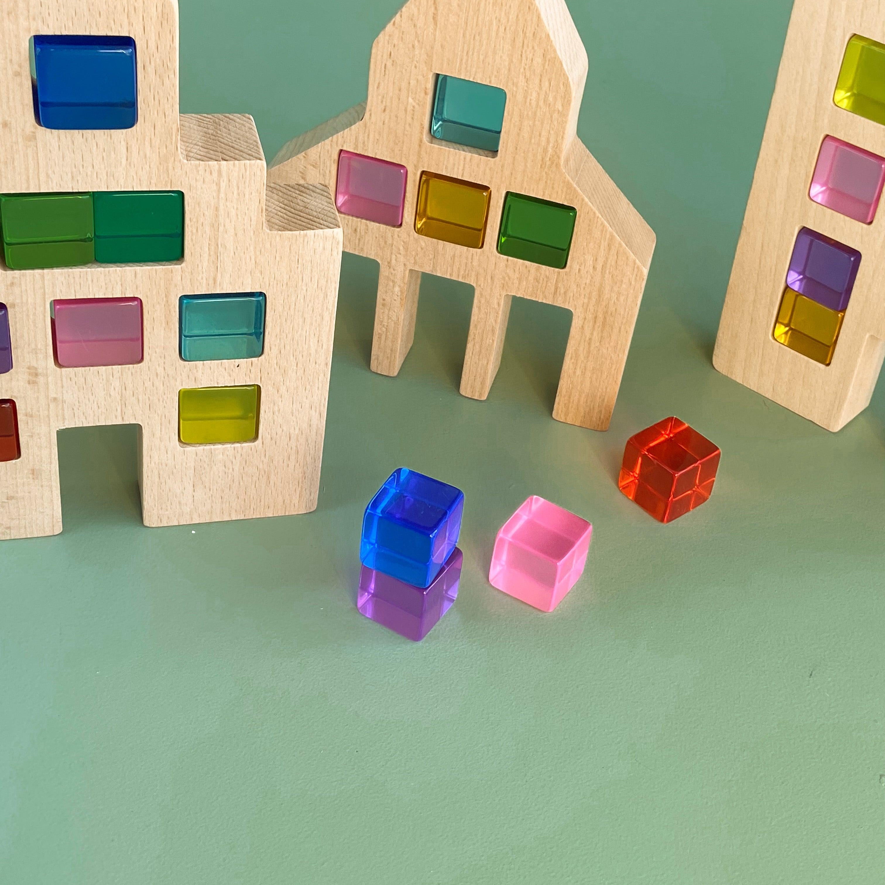 Wooden Lucite block houses - tiny tree toys