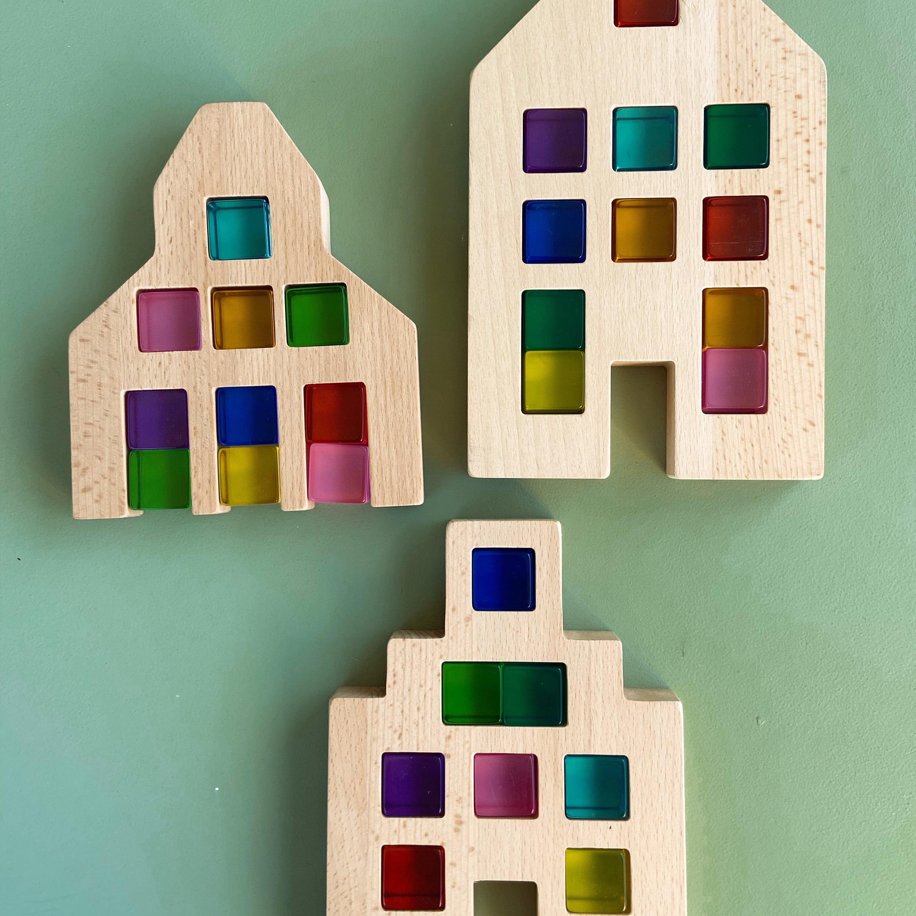 Wooden Lucite block houses - tiny tree toys