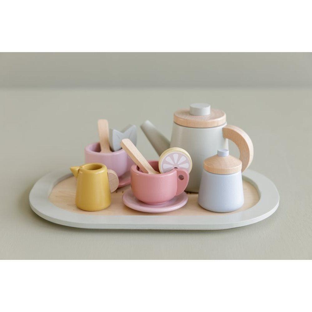 Kids wooden tea set with cups and saucers