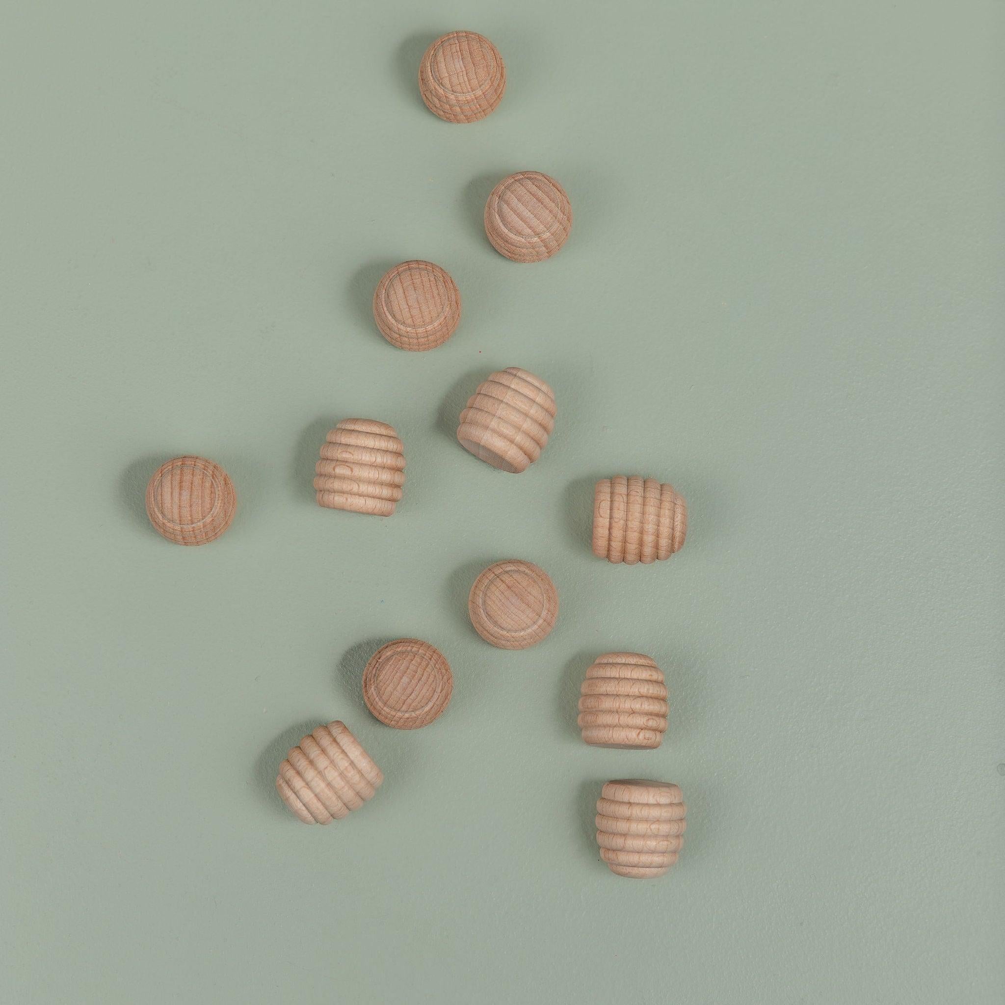 Close up of natural wooden loose parts textures