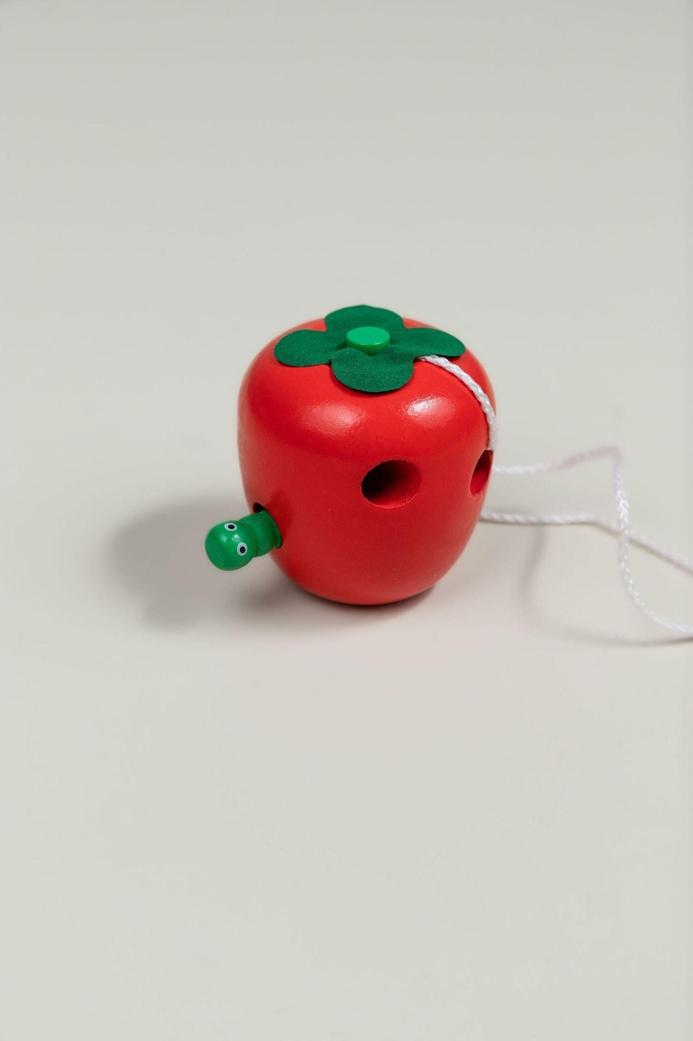 Wooden Apple Worm toy - solid wooden apple with threading worm for babies and toddlers - Tiny Tree Toys South Africa