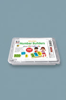  Learning Wooden Number Builders set in a clear plastic storage container with a white and colorful label, containing wooden number tiles from 1 to 999.