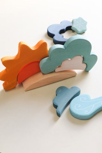 colourful weather themed wooden blocs sun wind rain