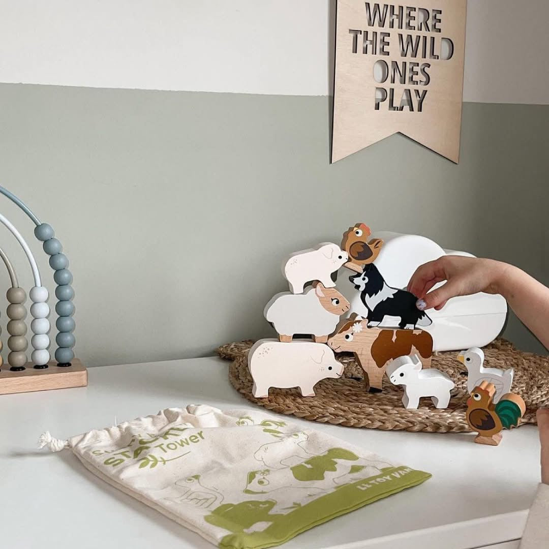 Colourful wooden stacking animals educational toy