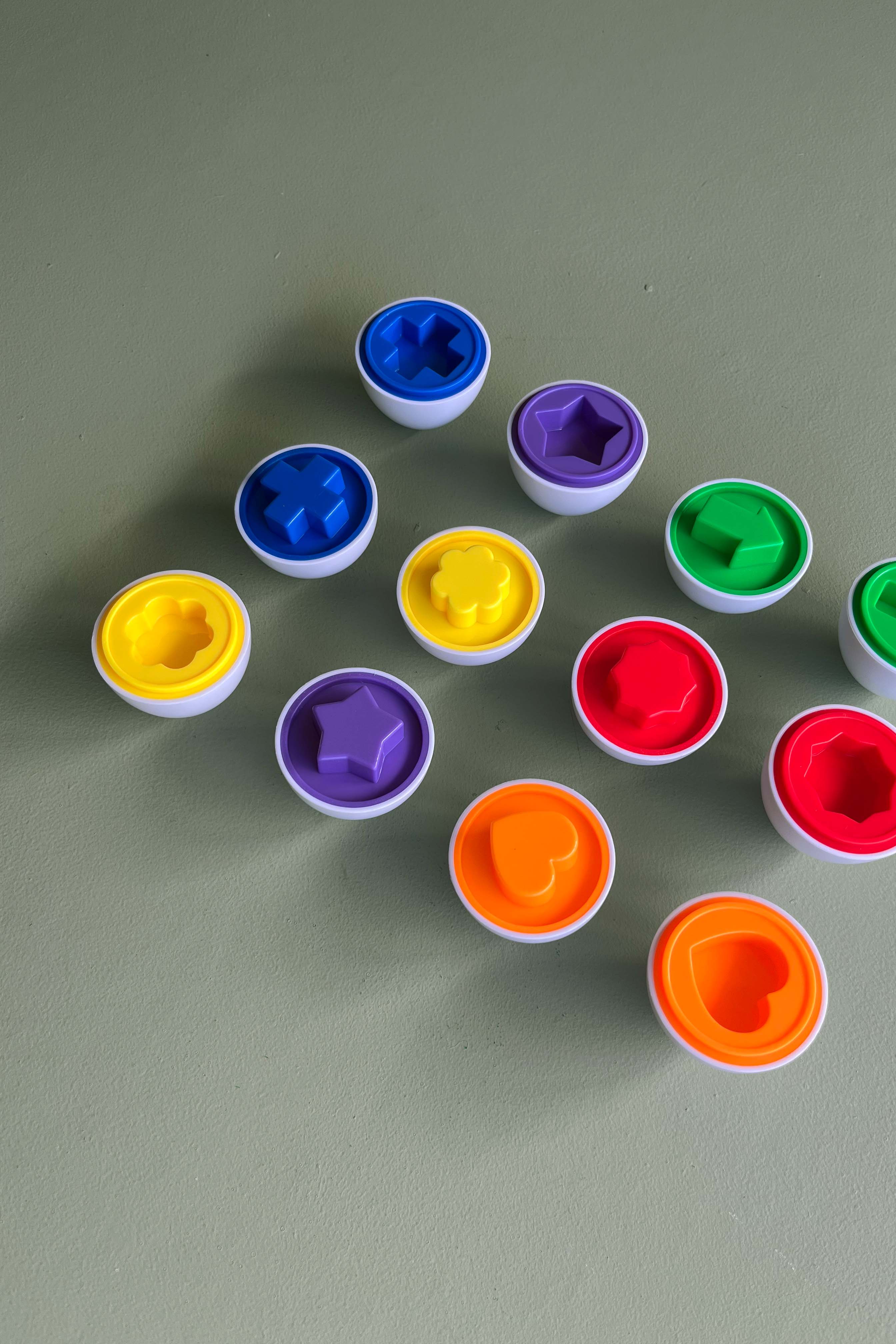 Egg Shapes colour and shape matching toy for toddlers - set of colourful twist-apart plastic eggs - Tiny Tree Toys South Africa