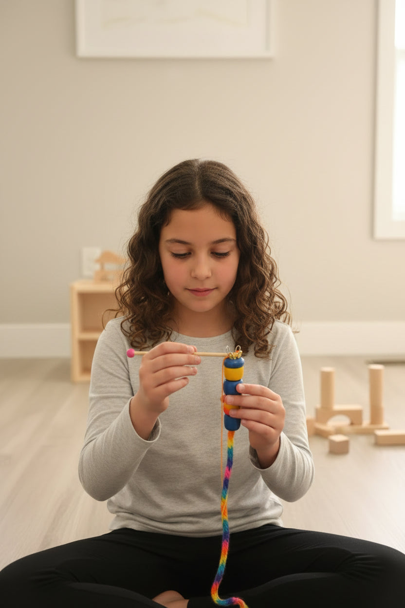 Girl doing french knitting