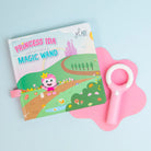 Princess themed magic wand with packaging on a light blue background