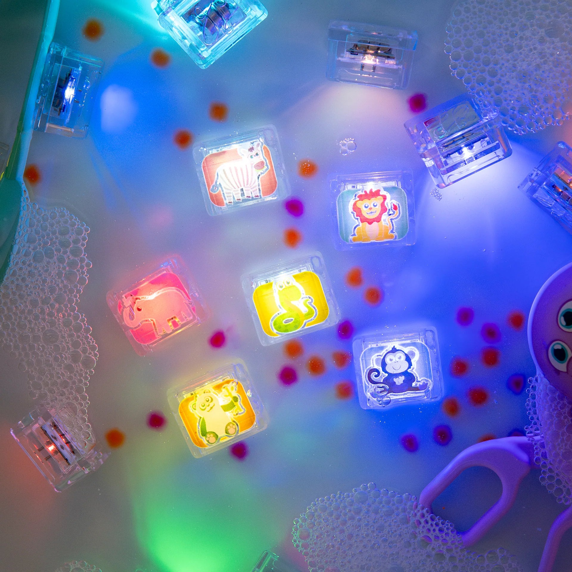 Glo Pals zoo light-up cubes in water
