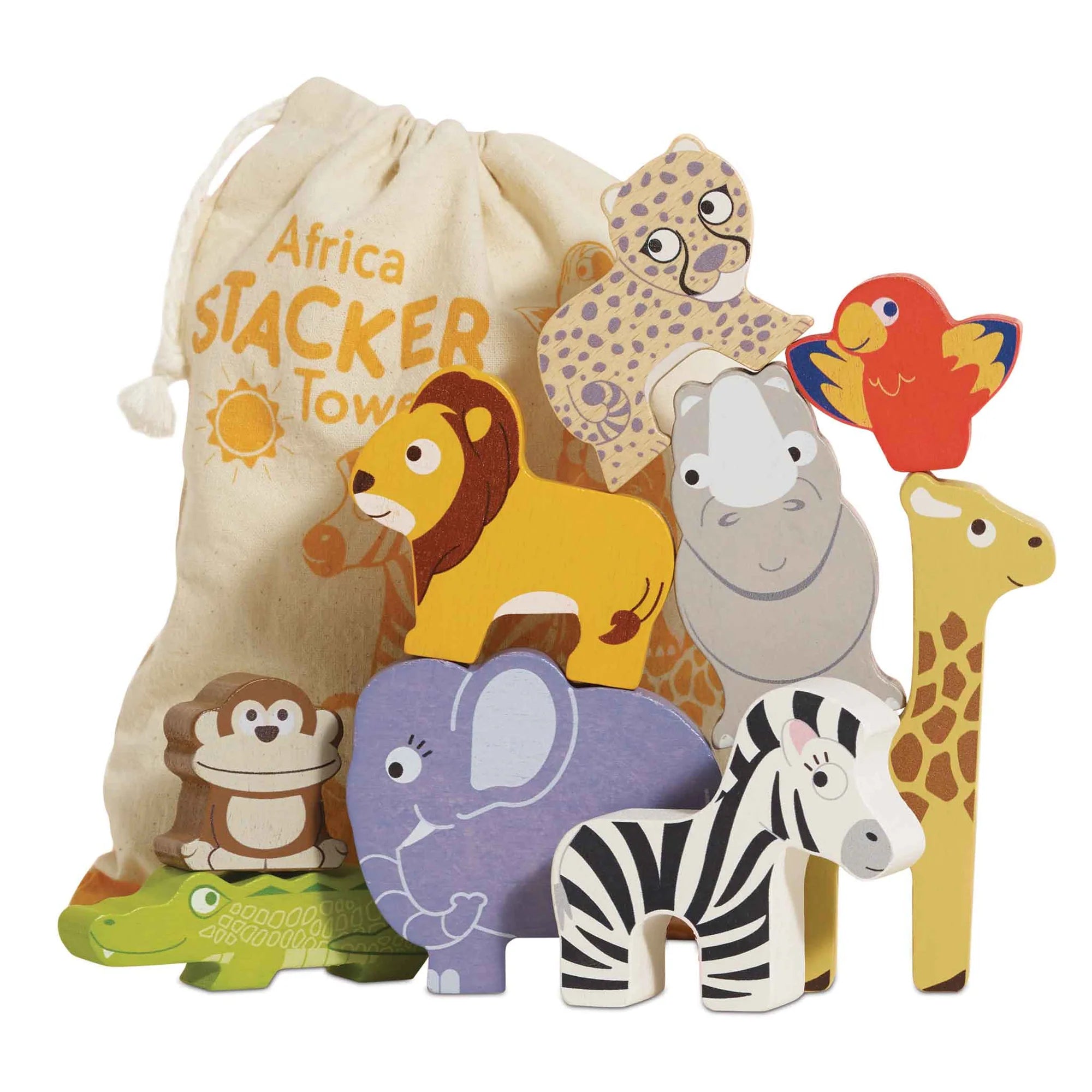 Kids learning toy with stackable wooden animals