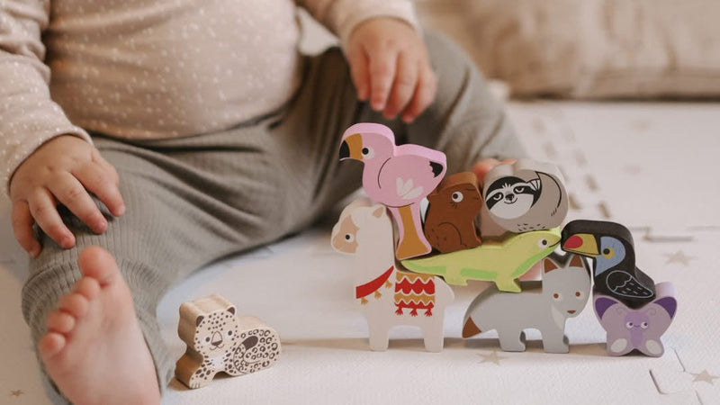 Kids wooden stacking animals puzzle and balancing game