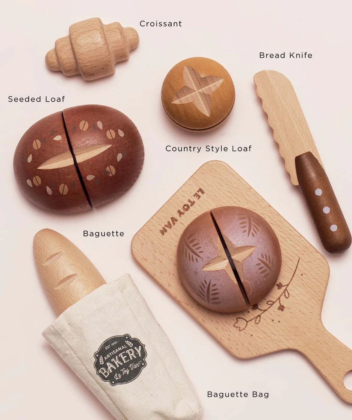 Le Toy Van Wooden Artisan Bread Set for pretend play