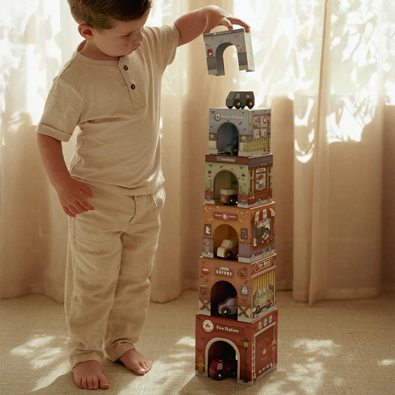 Little Dutch stacking blocks with cars wooden city building set for toddlers imaginative play