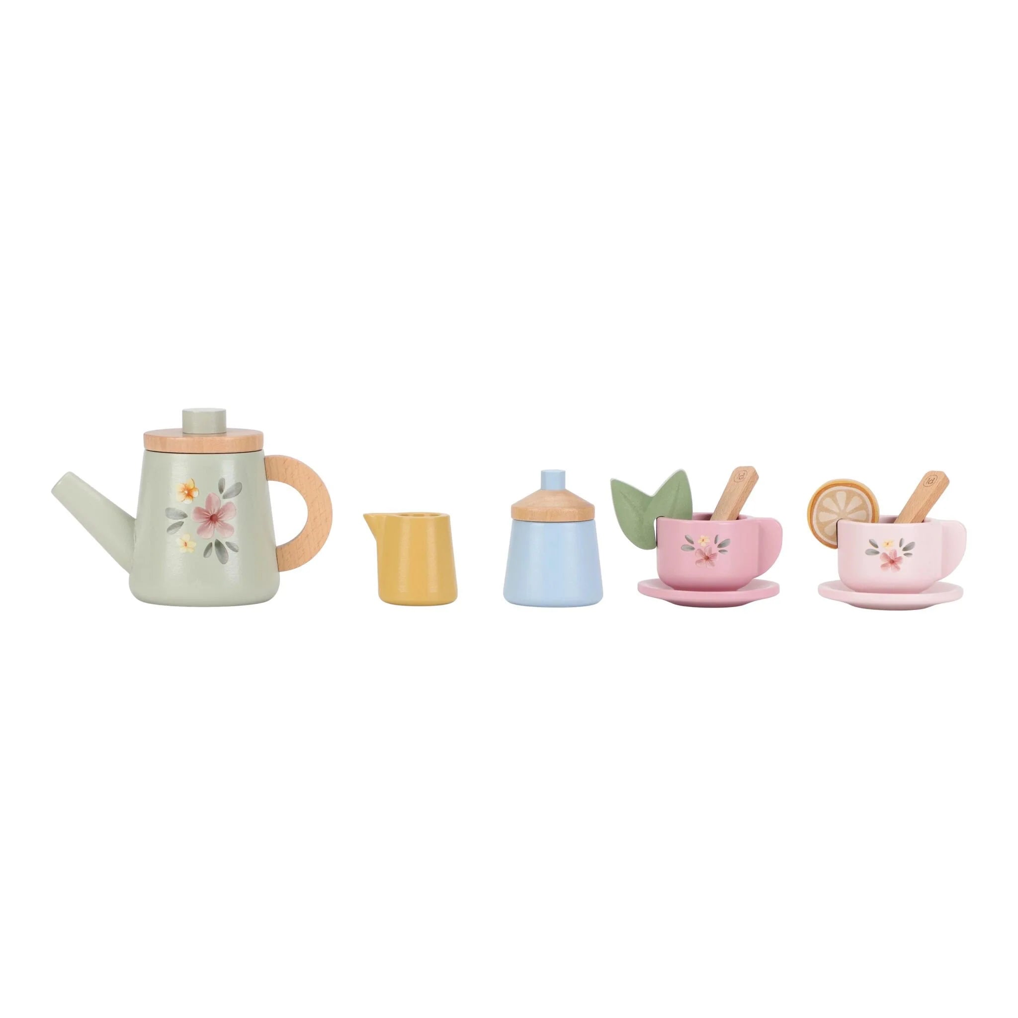 Little Dutch wooden tea set with cups and teapot